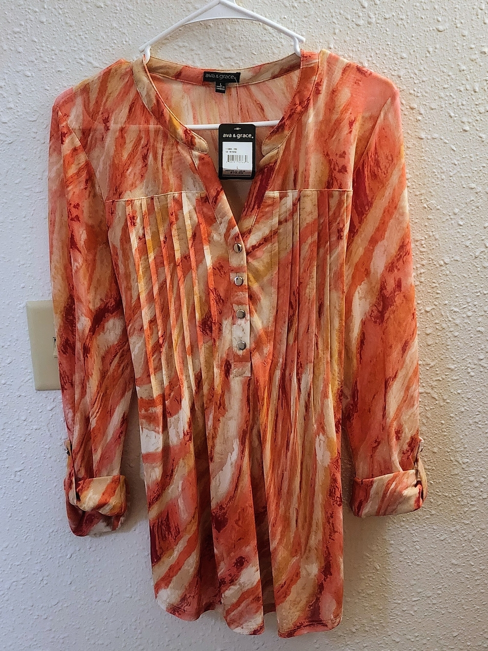 Ava & Grace Orange Cream Multi-Stripe Pintuck Tunic
